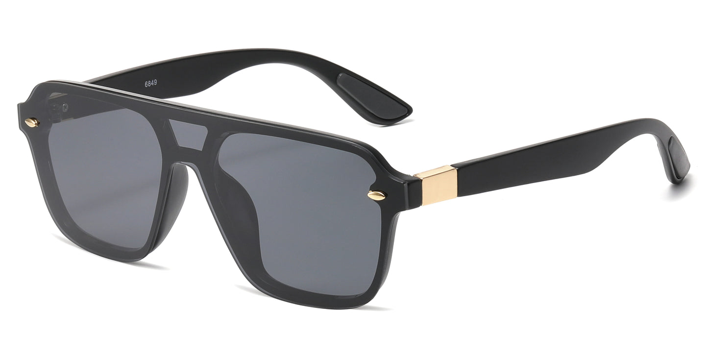 6849 - Rimless One Piece Color Mirror Lens Plastic Sunglasses