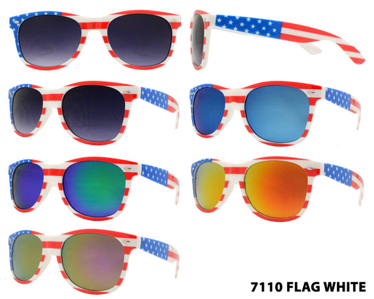 7110 Flag White - Classic Horn Rimmed USA Flag Plastic Sunglasses