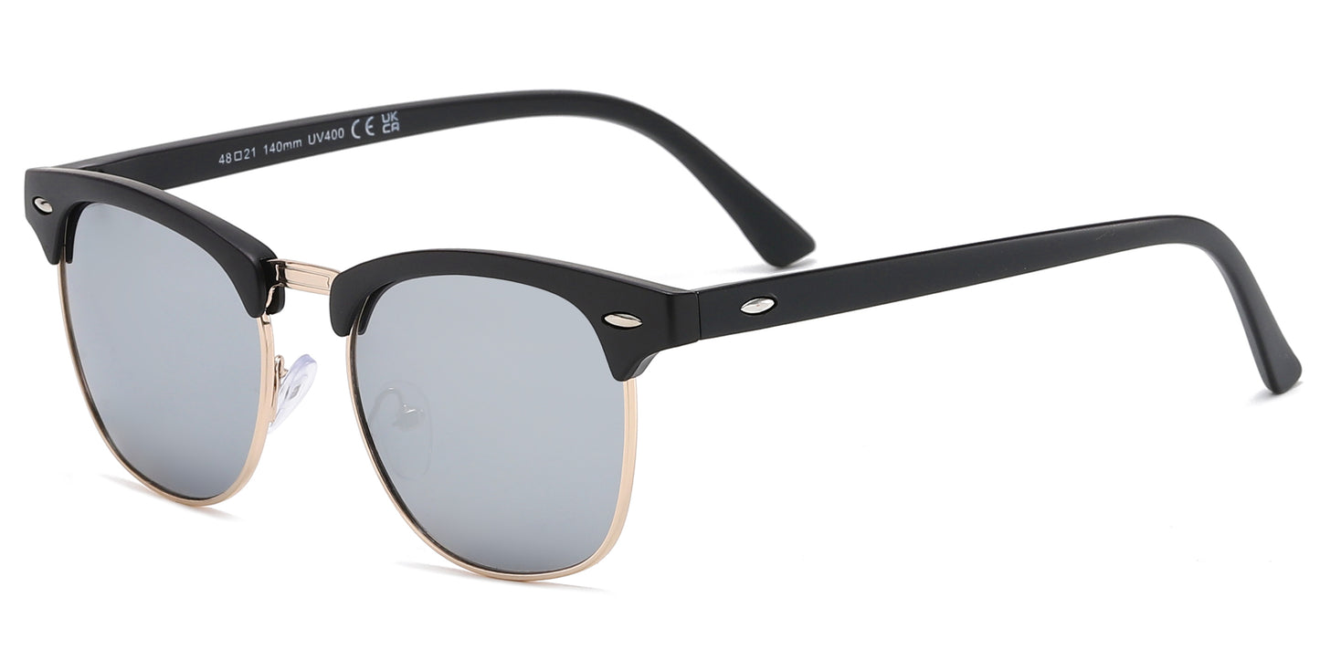 7768 RVC - Classic Horn Rimmed Half Color Frame Metal Bridge Plastic Sunglasses