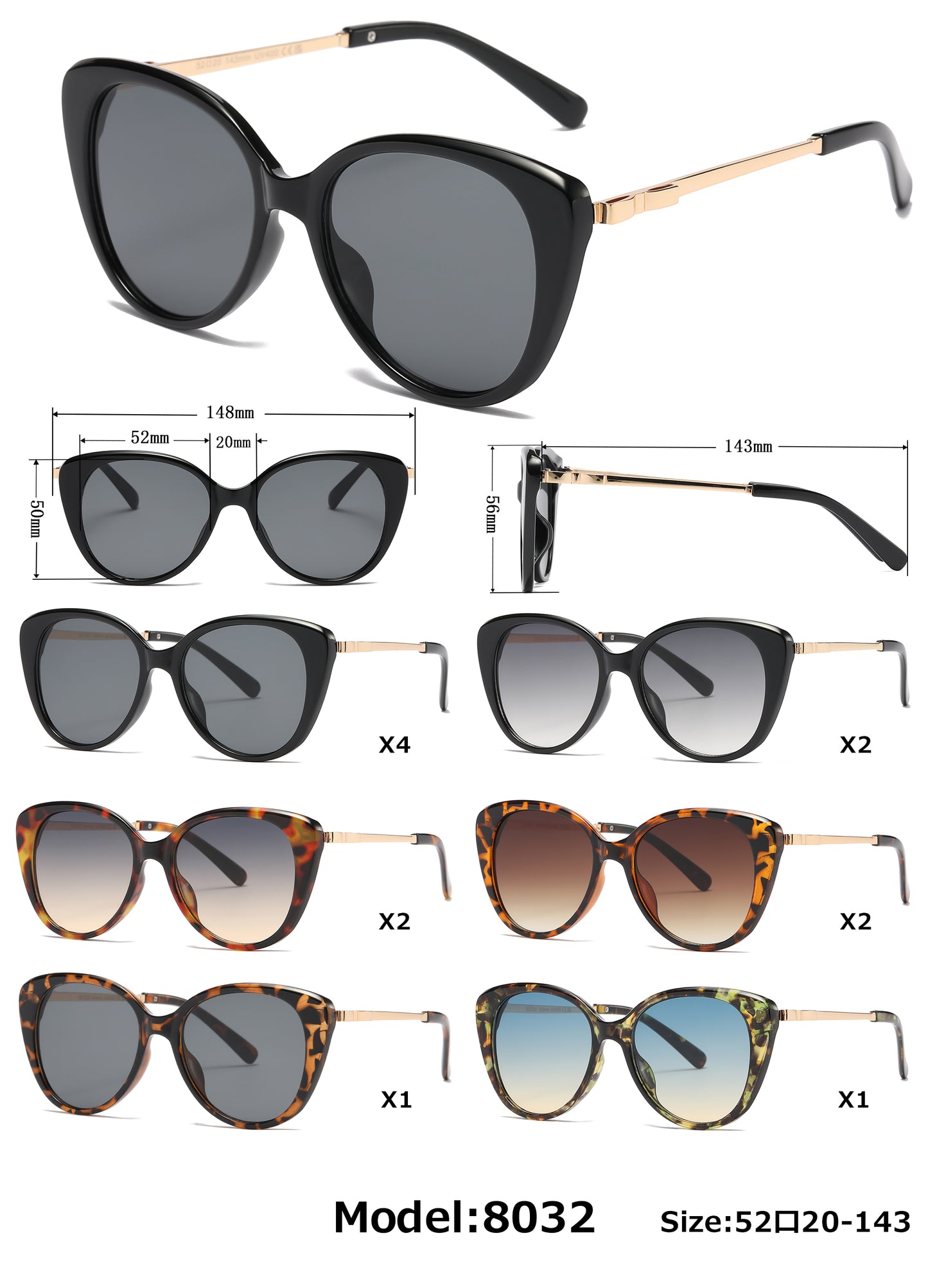 8032 - Plastic Round Cat Eye Sunglasses