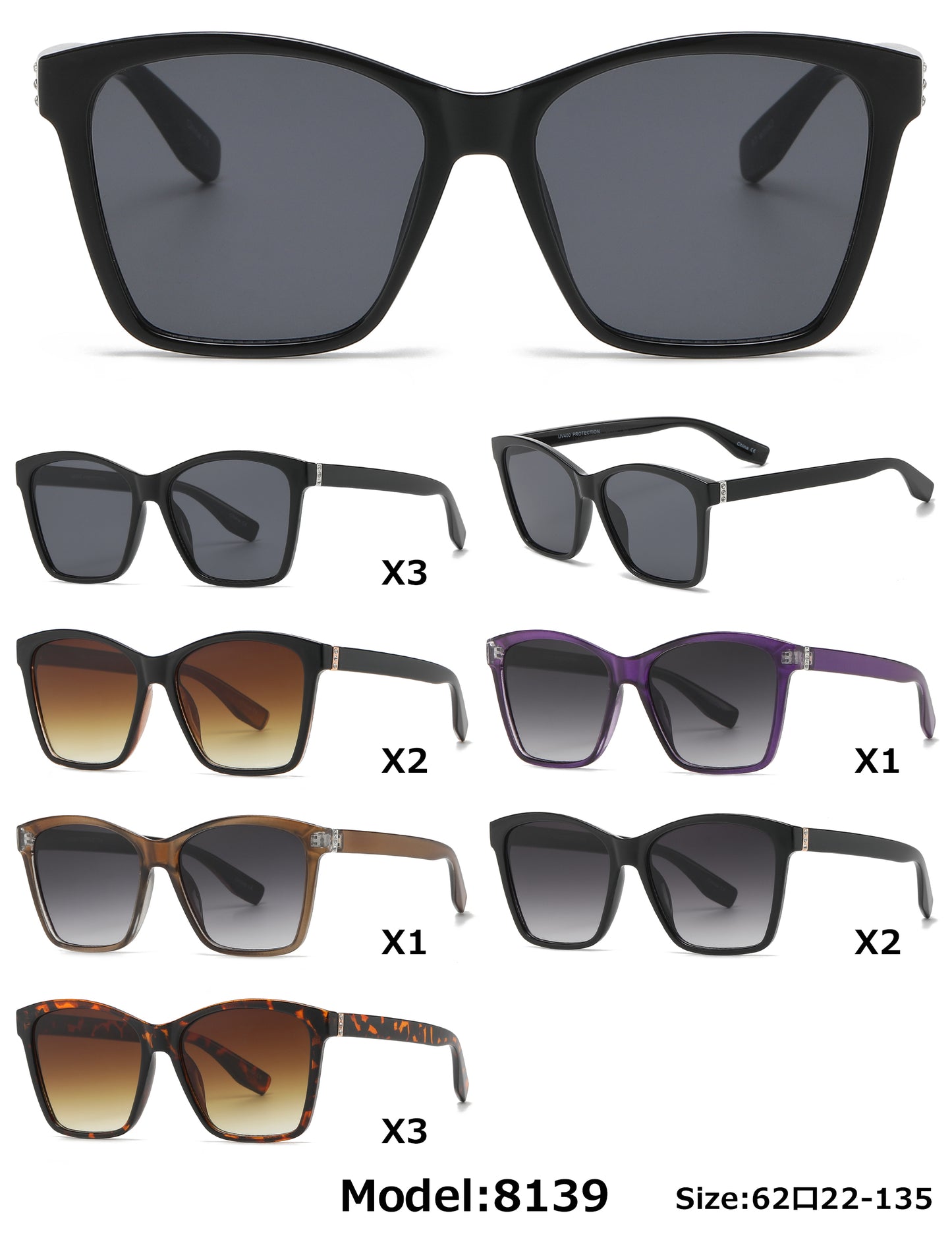 8139 - Fashion Plastic Sunglasses with Rhinestones