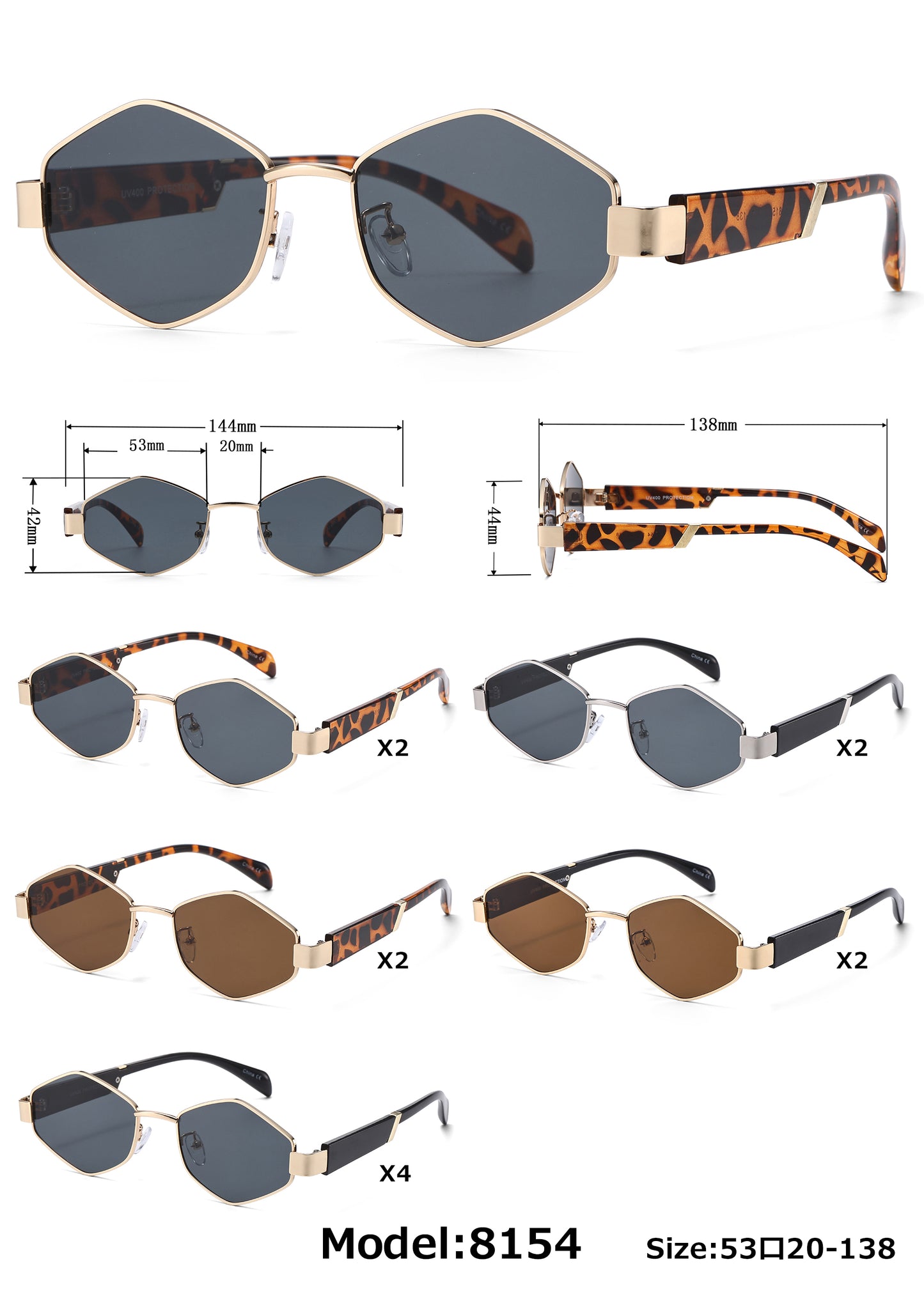 8154 - Hexagon Retro Metal Sunglasses