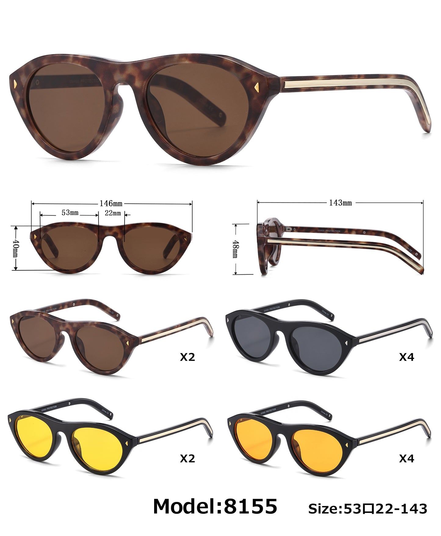 8155 - Geometric Cat Eye Plastic Sunglasses