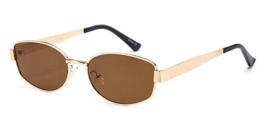 8156 - Rectangular Metal Sunglasses with Metal Temple