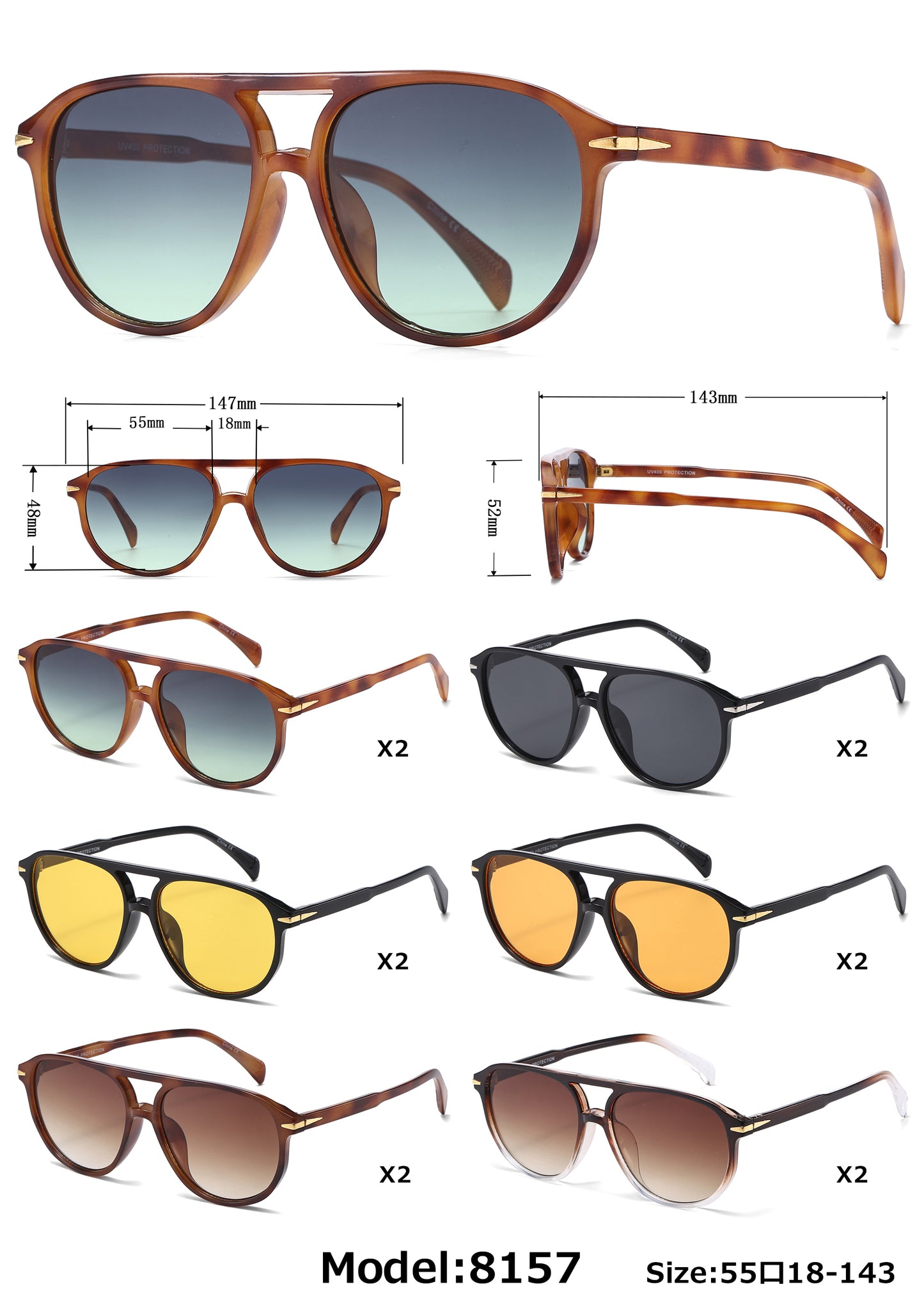 8157 - Modern Aviator Plastic Sunglasses