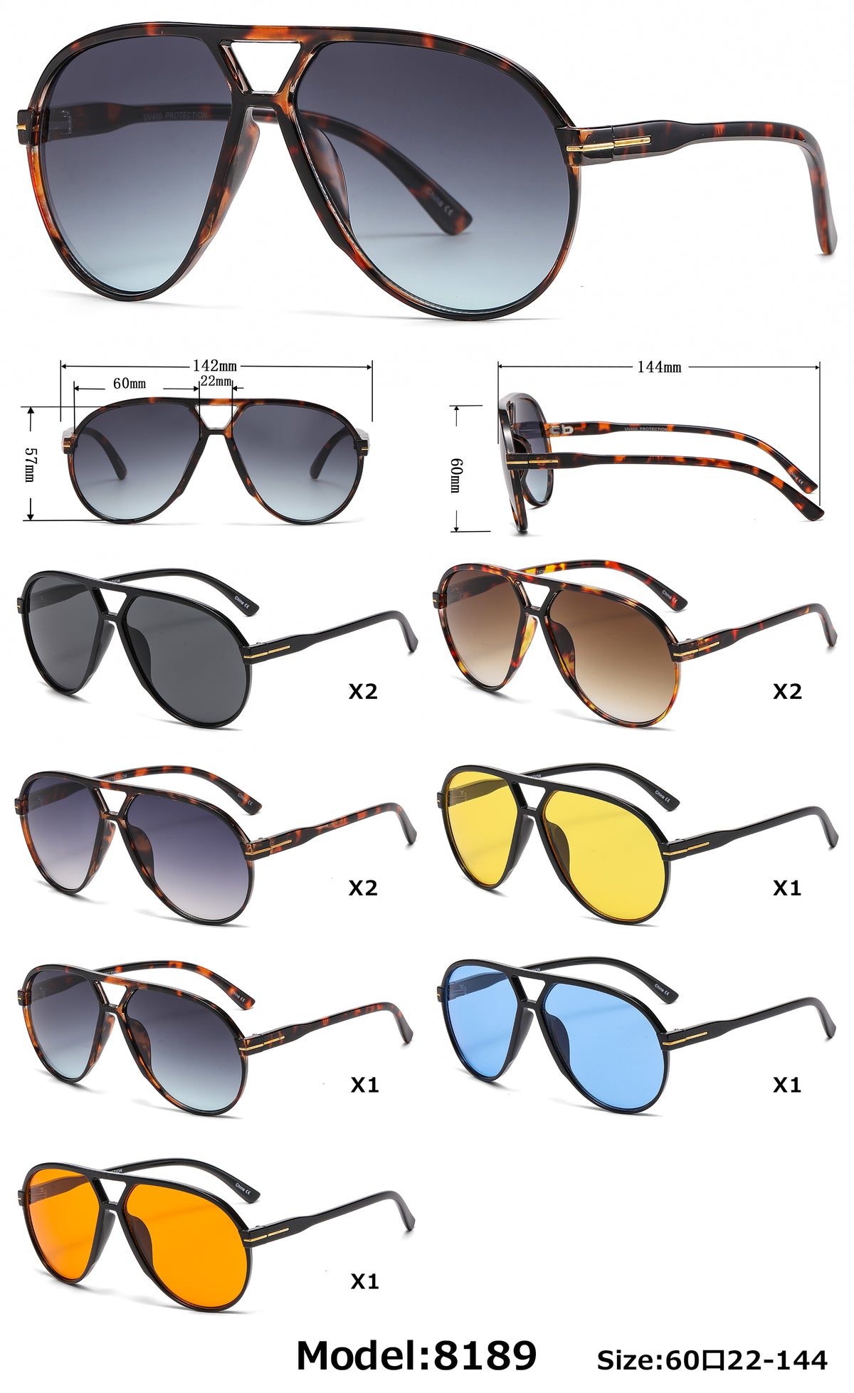 8189 - Oversized Tear Drop Aviator Plastic Sunglasses