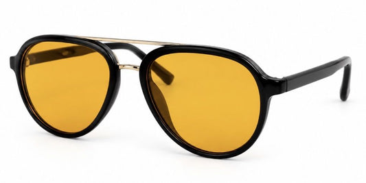 8820 - Retro Oval Shaped with Brow Bar Flat Lens Plastic Sunglasses