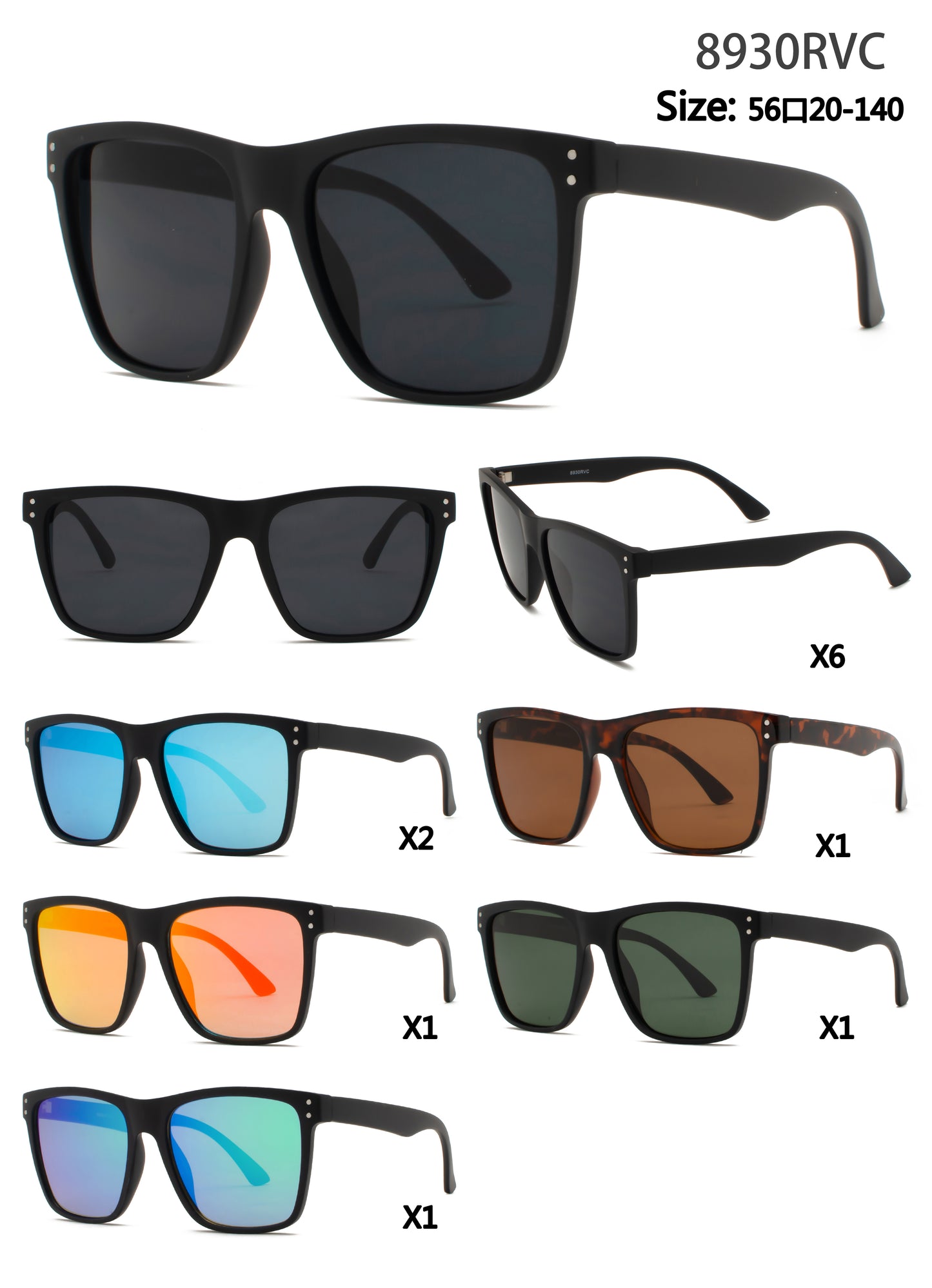 8930 RVC - Plastic Sunglasses with Color Mirror Lens