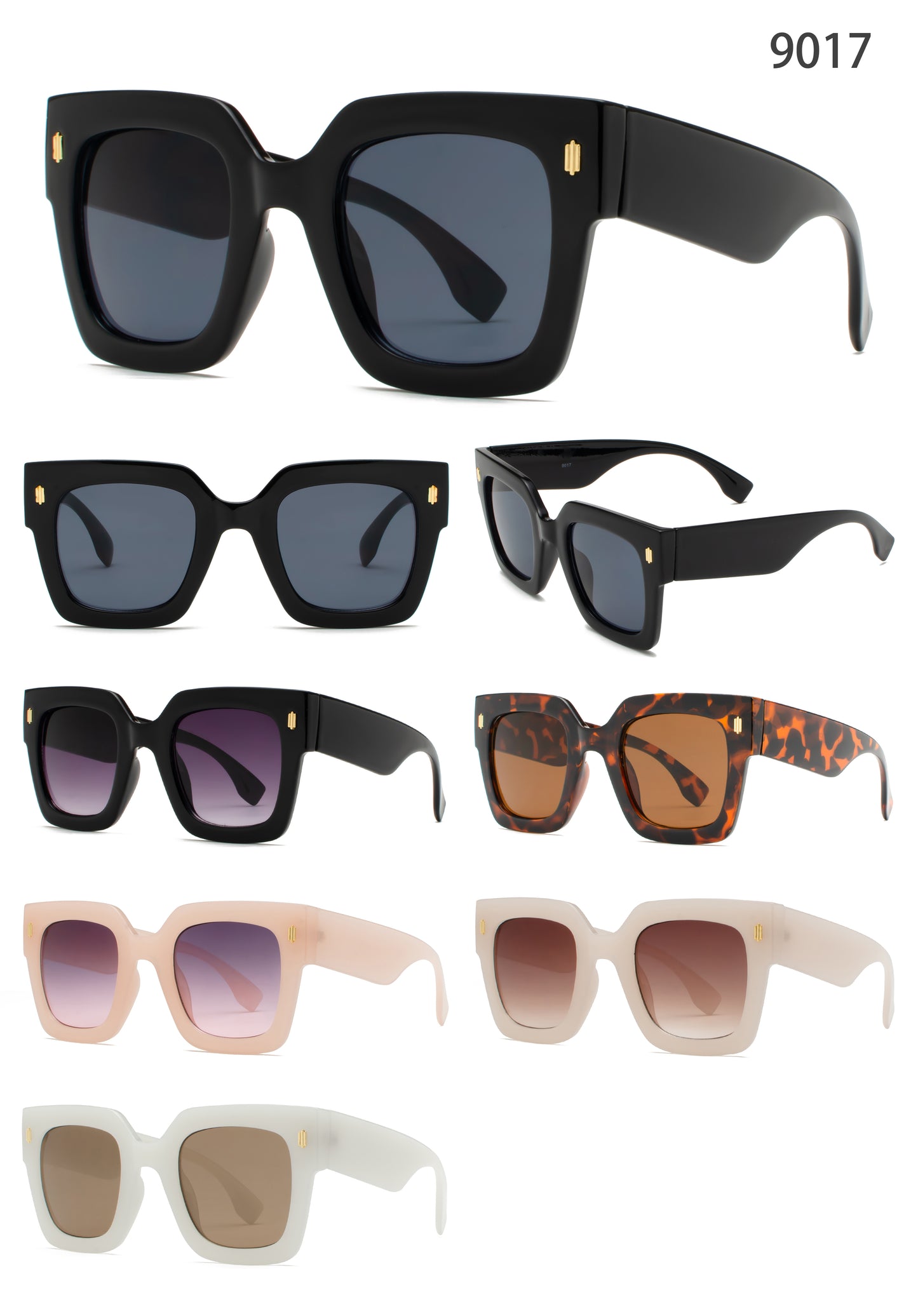 9017 - Fashion Square Sunglasses with Flat Lens