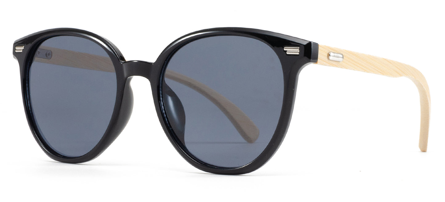 9021 Bamboo - Plastic Round Bamboo Sunglasses