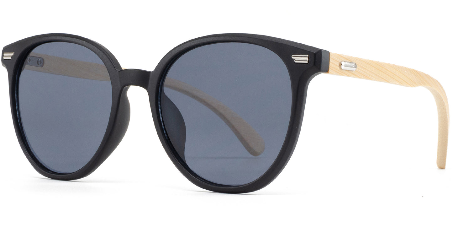9021 Bamboo - Plastic Round Bamboo Sunglasses