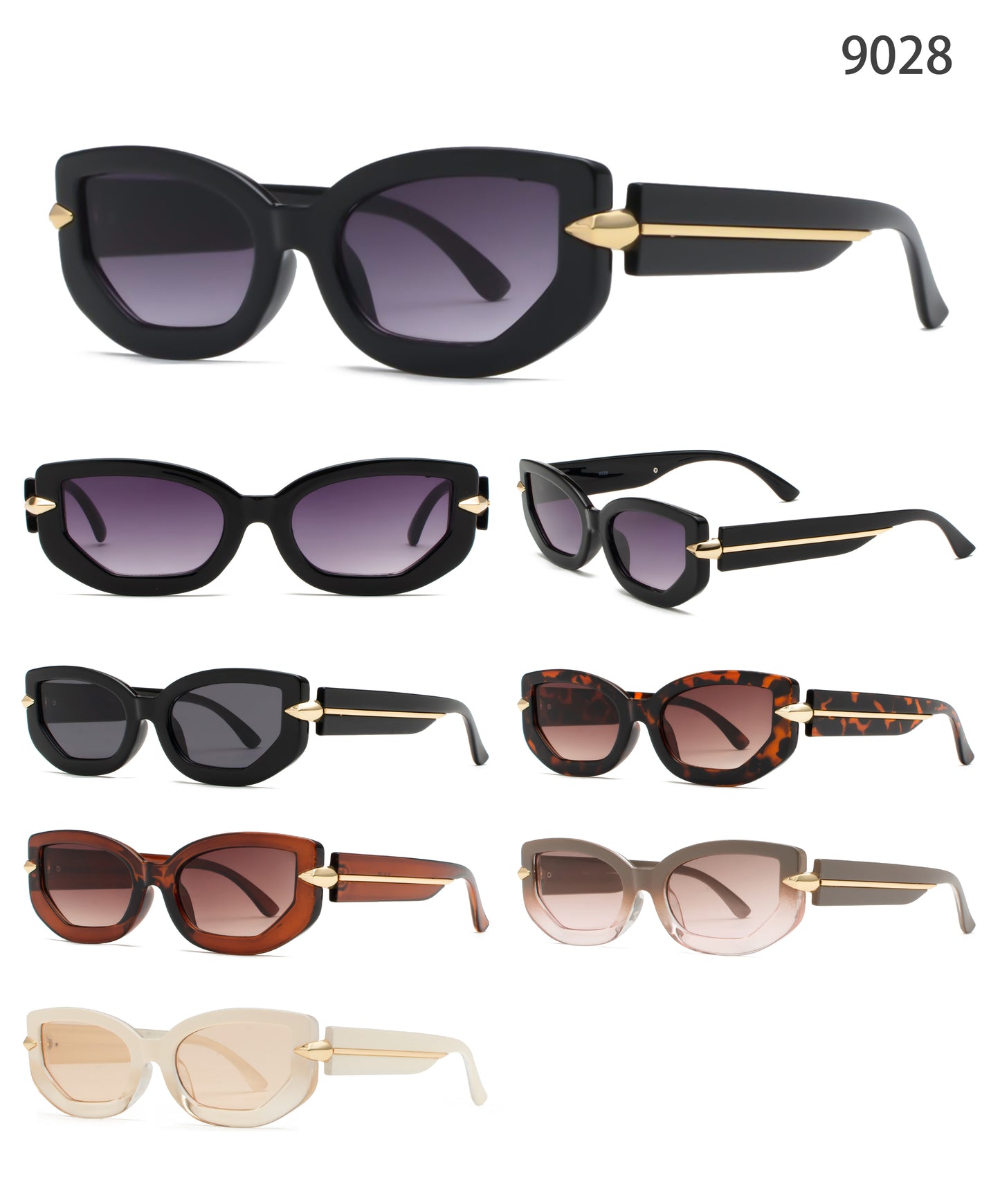 9028 - Small Rectangular Fashion Plastic Sunglasses