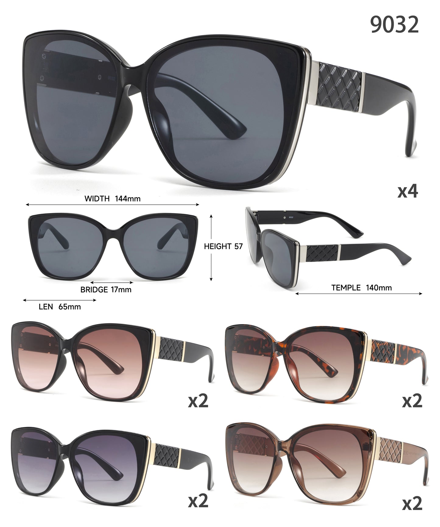 9032 - Cat Eye Women Fashion Plastic Sunglasses