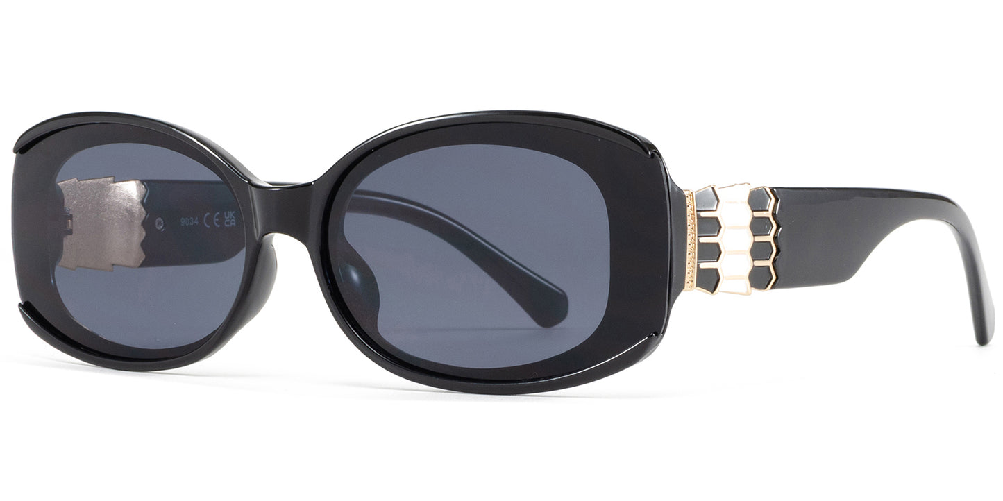 9034 - Fashion Plastic Square Butterfly with Metal Accent Temple Sunglasses