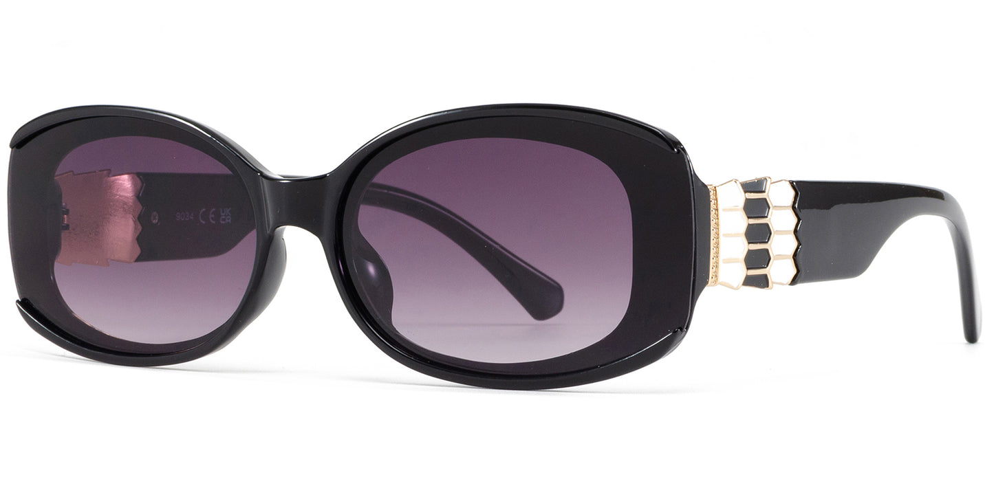 9034 - Fashion Plastic Square Butterfly with Metal Accent Temple Sunglasses