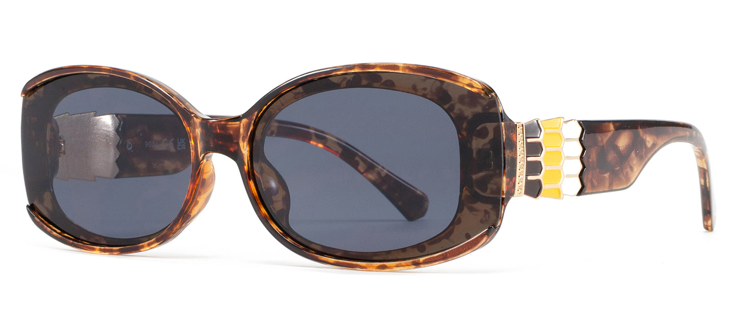 9034 - Fashion Plastic Square Butterfly with Metal Accent Temple Sunglasses