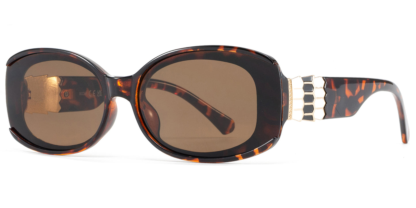 9034 - Fashion Plastic Square Butterfly with Metal Accent Temple Sunglasses