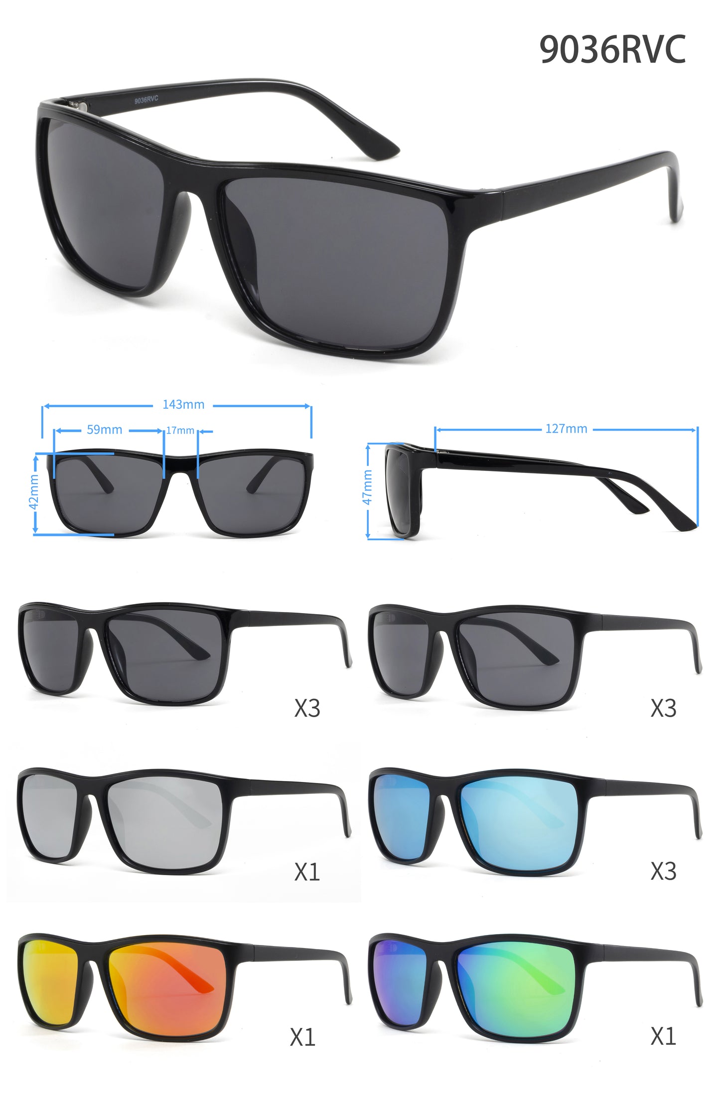 9036 RV - Rectangular Sunglasses for Men