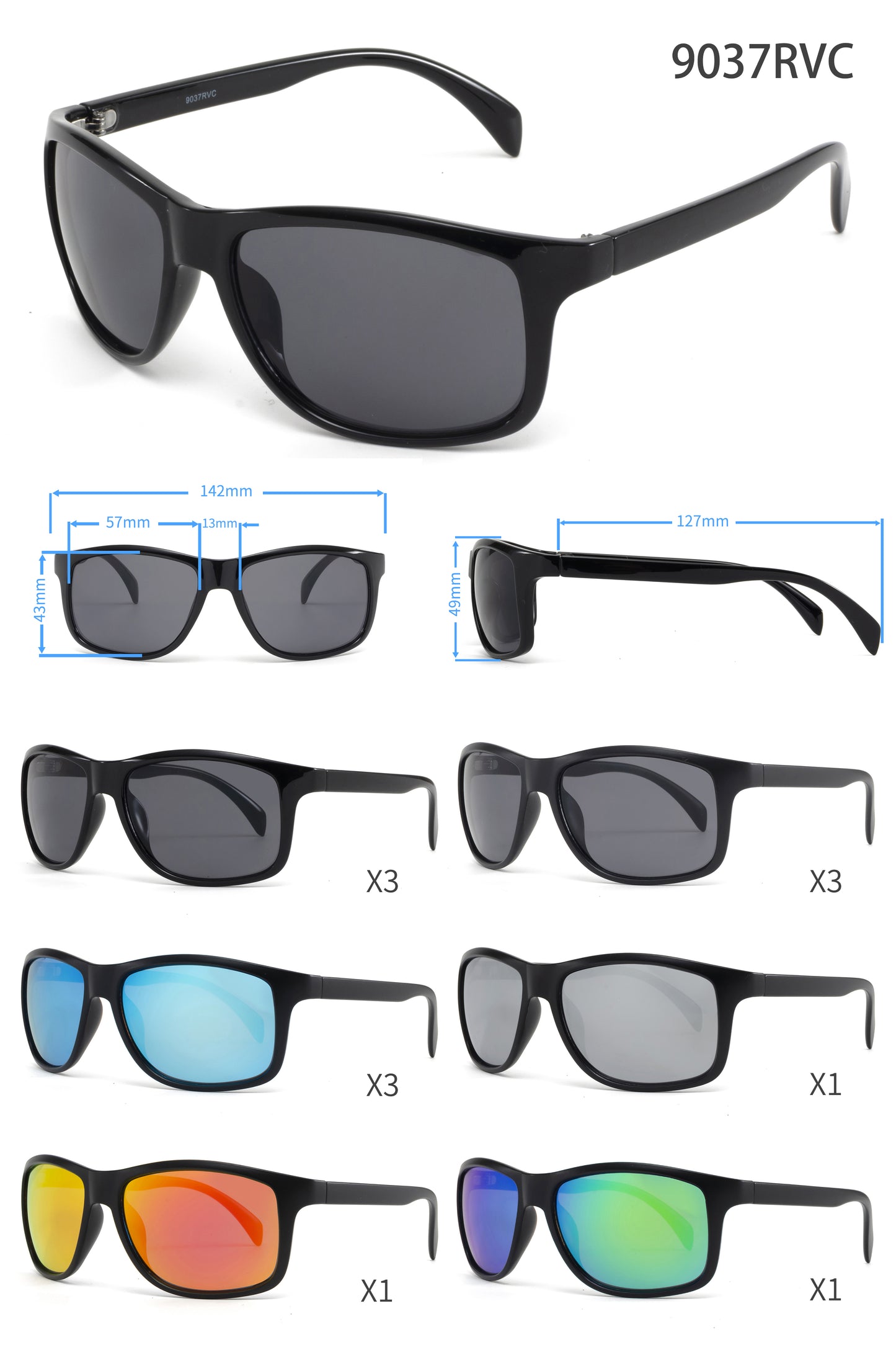 9037 RV - Rectangular Sunglasses with Color Mirror Lens