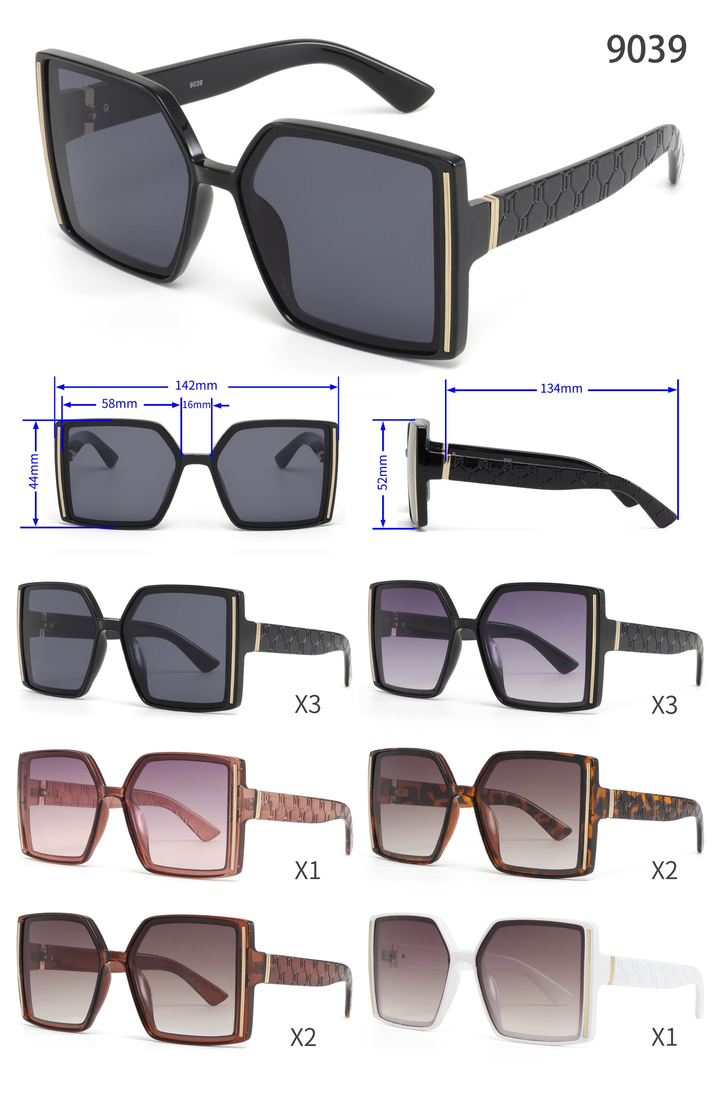 9039 - Plastic Square Butterfly Sunglasses