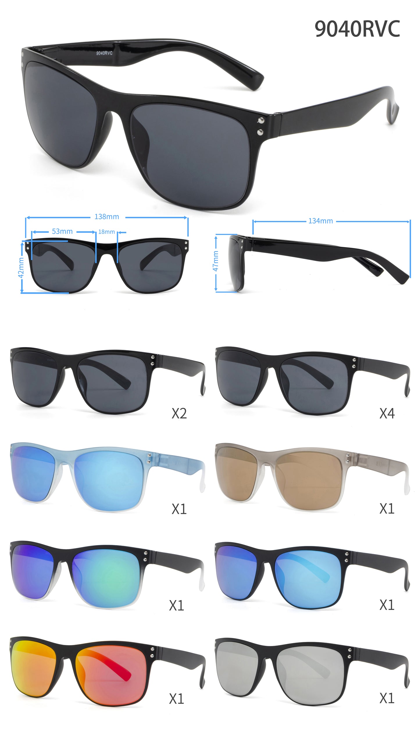 9040 RV - Fashion Plastic Sunglasses with Color Mirror Lens