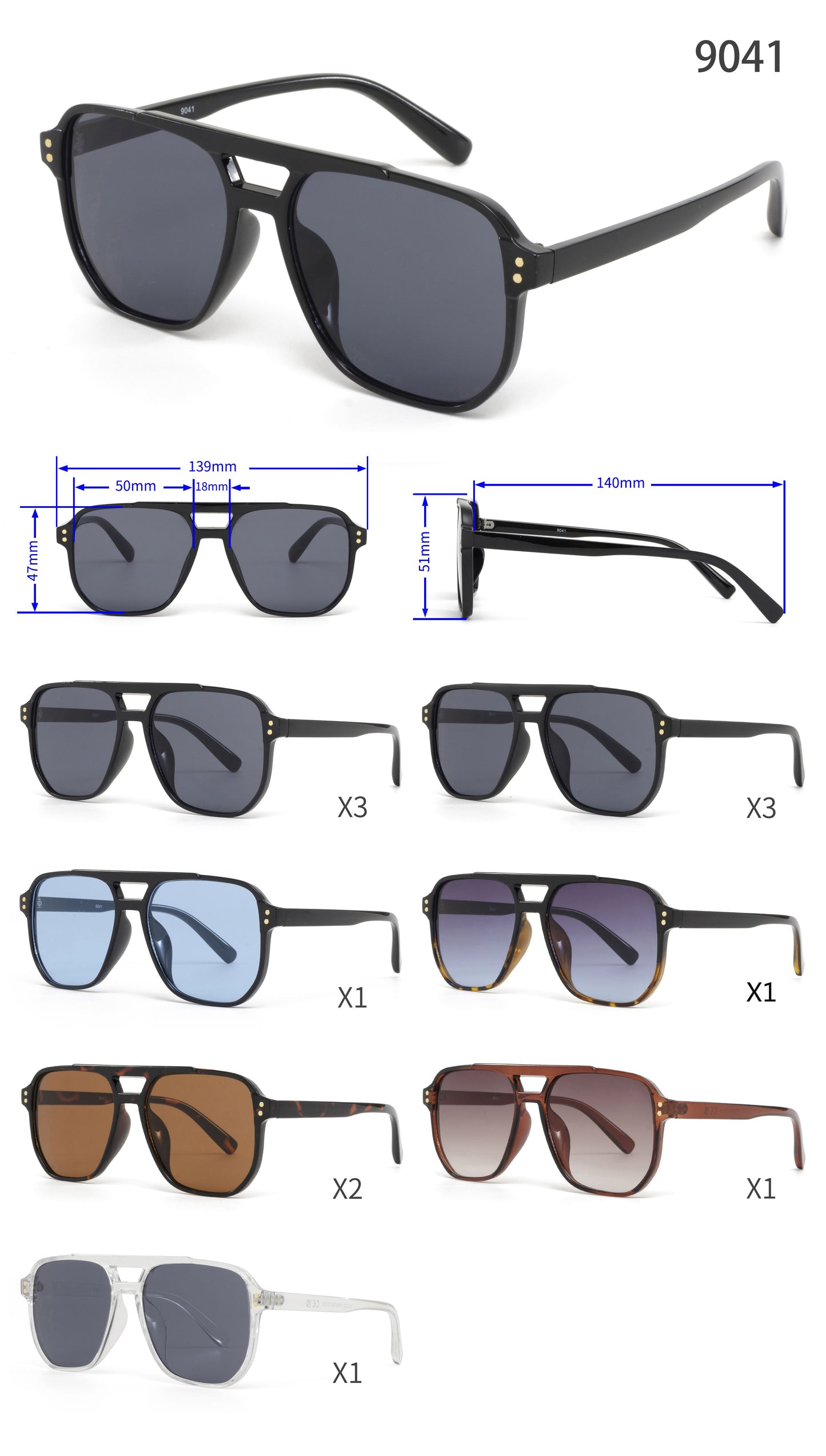 9041 - Square Aviator Plastic Sunglasses