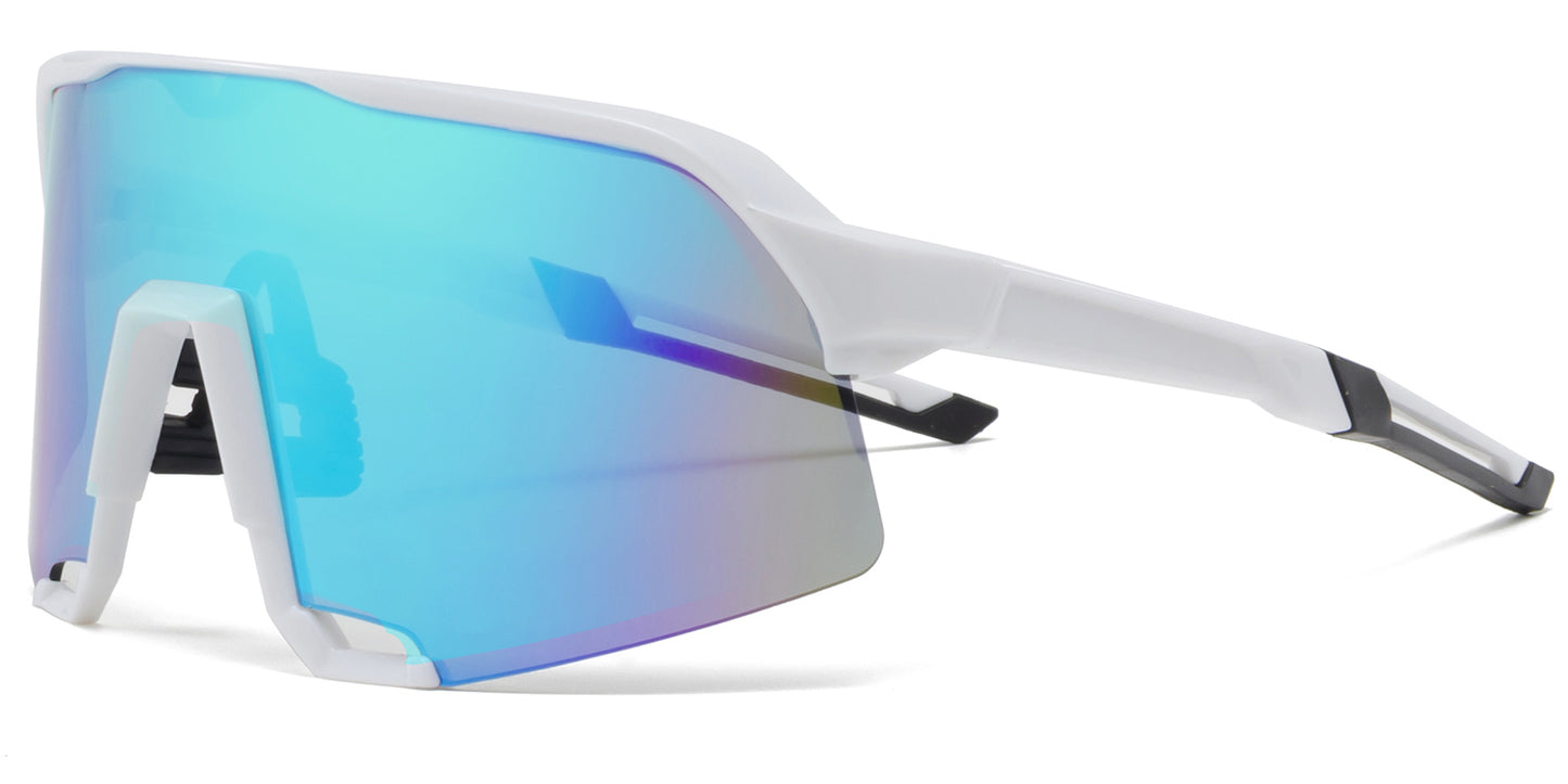 9042 RV - Plastic Sports Sunglasses with Color Mirror Lens