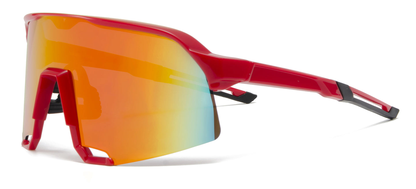 9042 RV - Plastic Sports Sunglasses with Color Mirror Lens