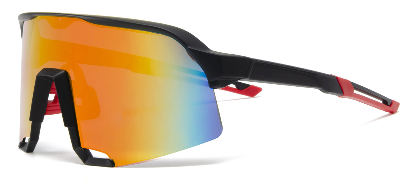 9042 RV - Plastic Sports Sunglasses with Color Mirror Lens