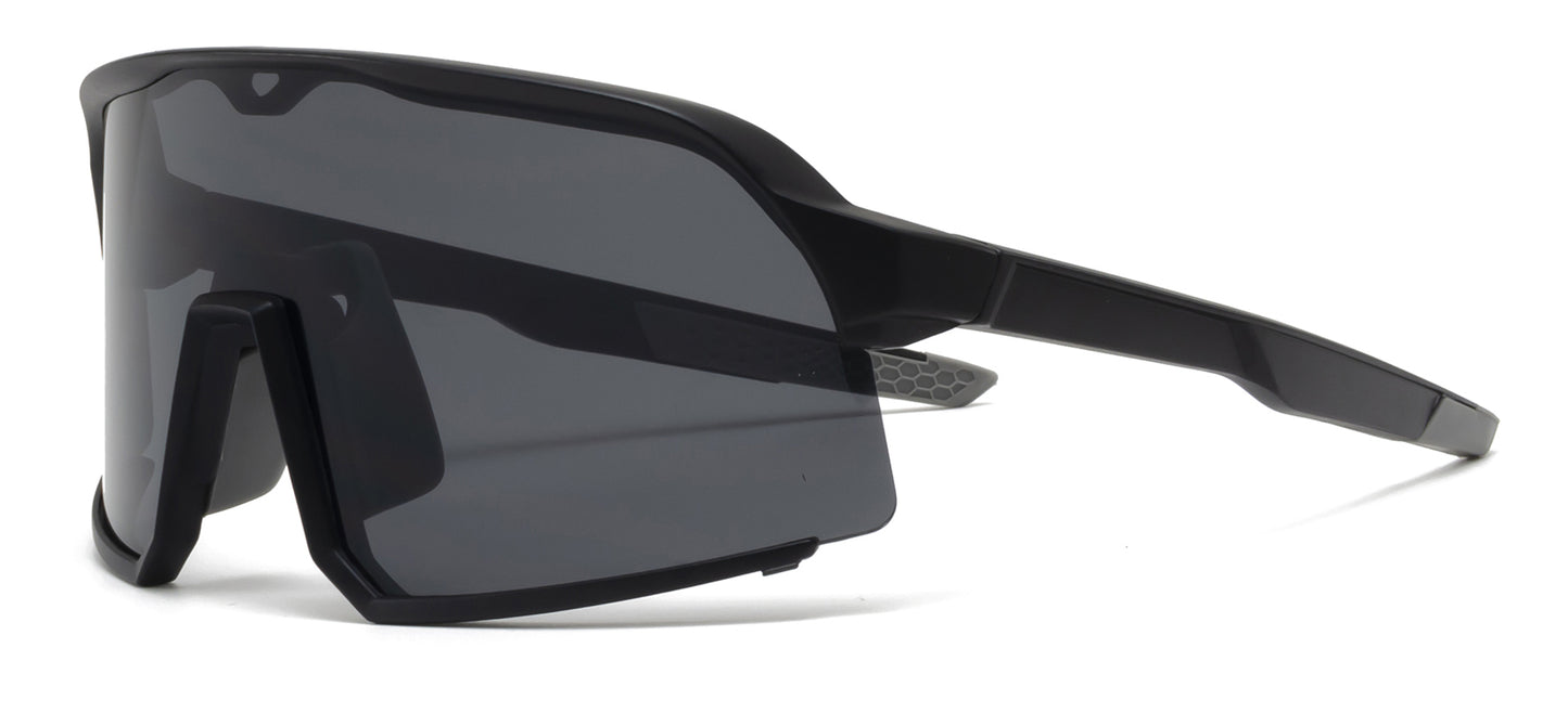 9044 RV - One Piece Color Mirrored Lens Plastic Sports Sunglasses