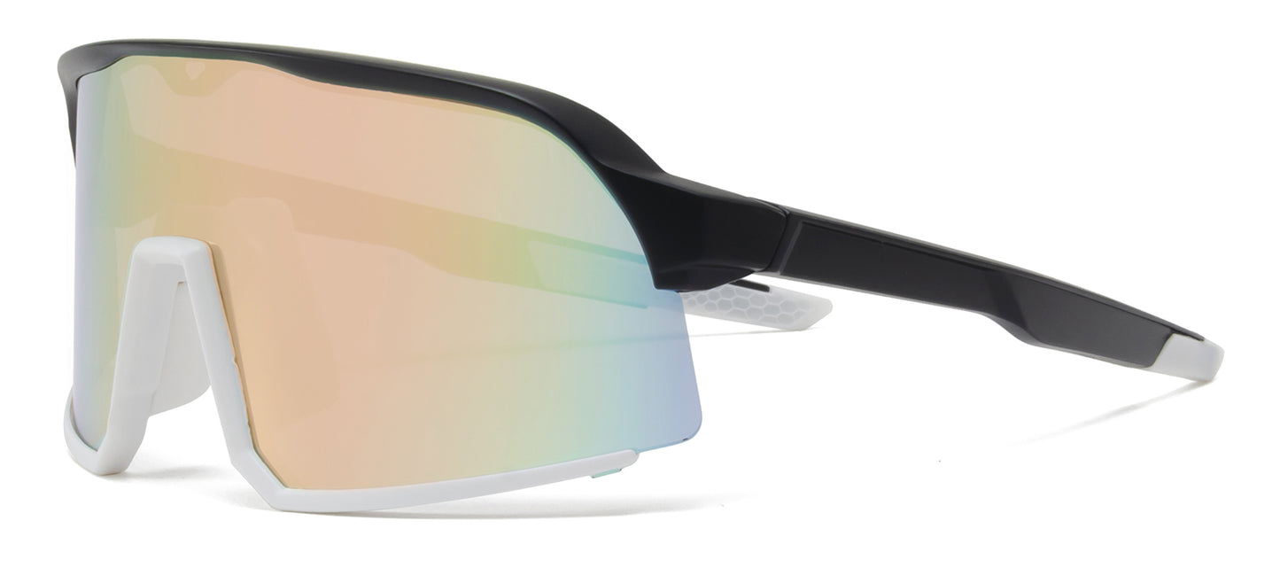9044 RV - One Piece Color Mirrored Lens Plastic Sports Sunglasses