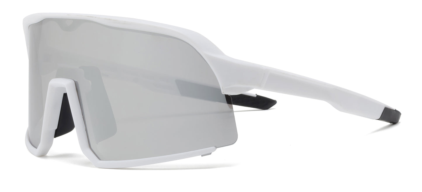9044 RV - One Piece Color Mirrored Lens Plastic Sports Sunglasses