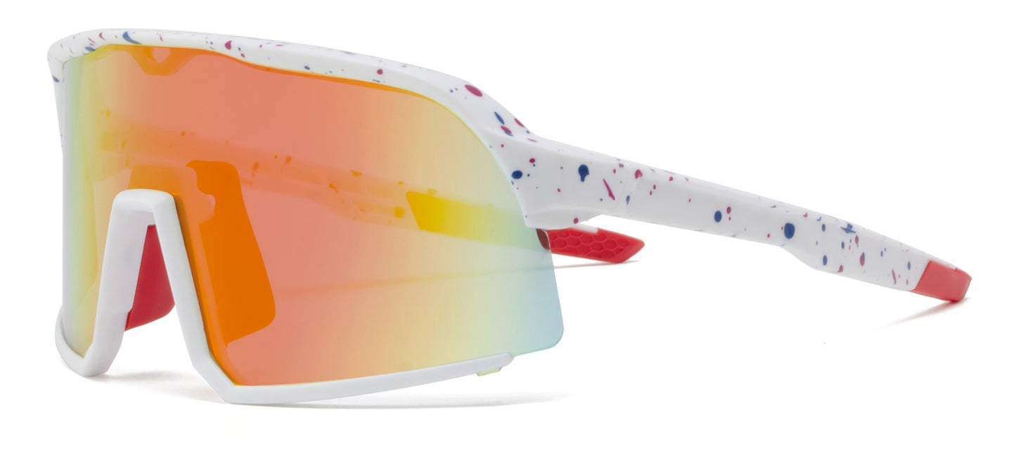 9044 RV - One Piece Color Mirrored Lens Plastic Sports Sunglasses