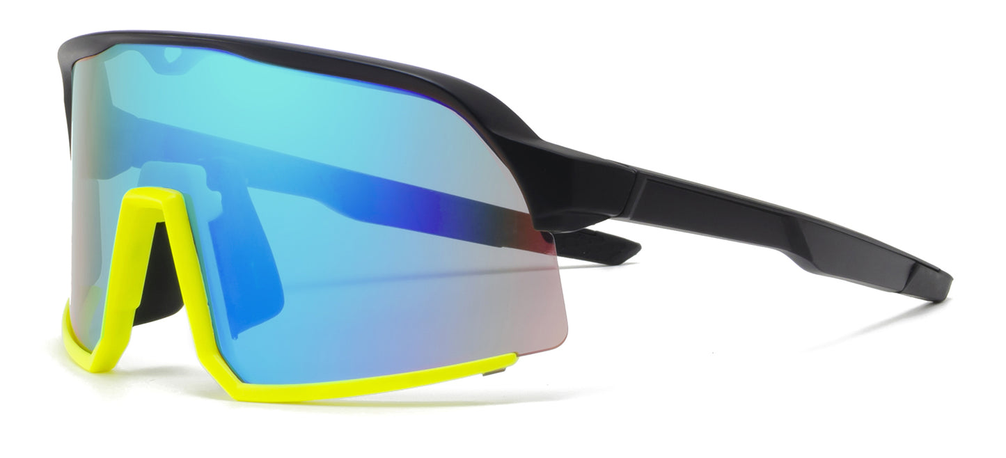 9044 RV - One Piece Color Mirrored Lens Plastic Sports Sunglasses
