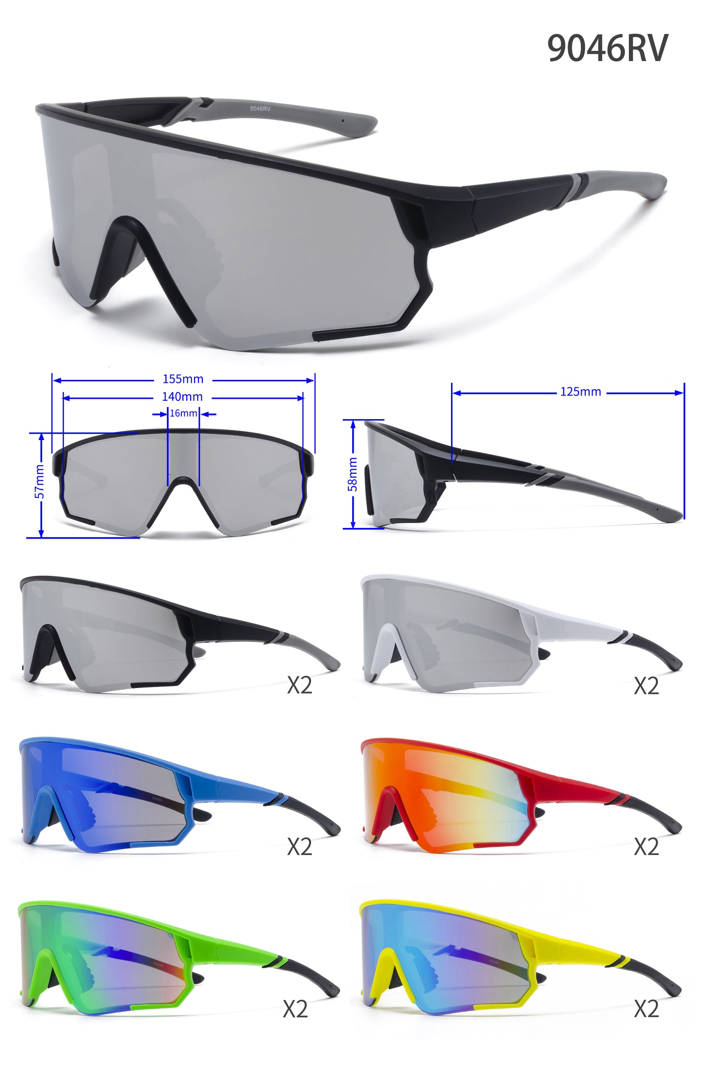 9046 RV - One Piece Sports Sunglasses with Color Mirror Lens