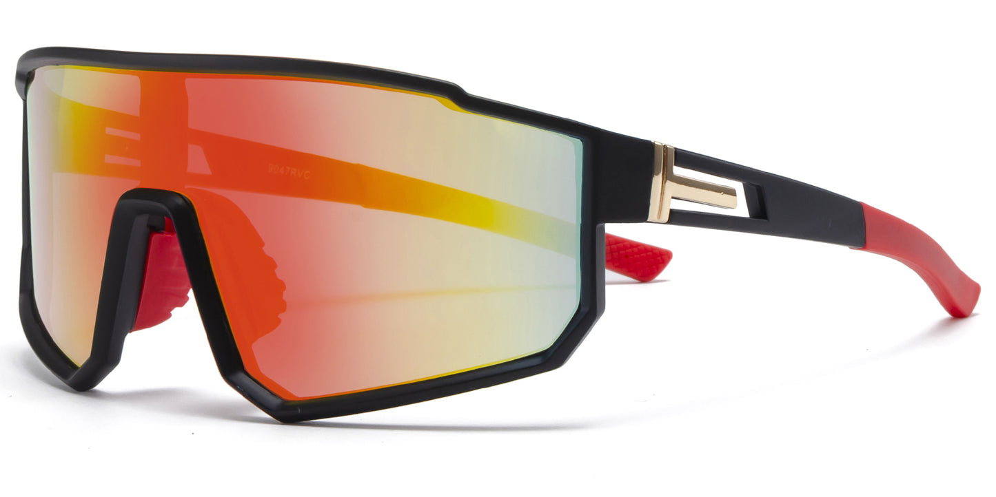 9047 RVC - One Piece Lens Plastic Sports Sunglasses