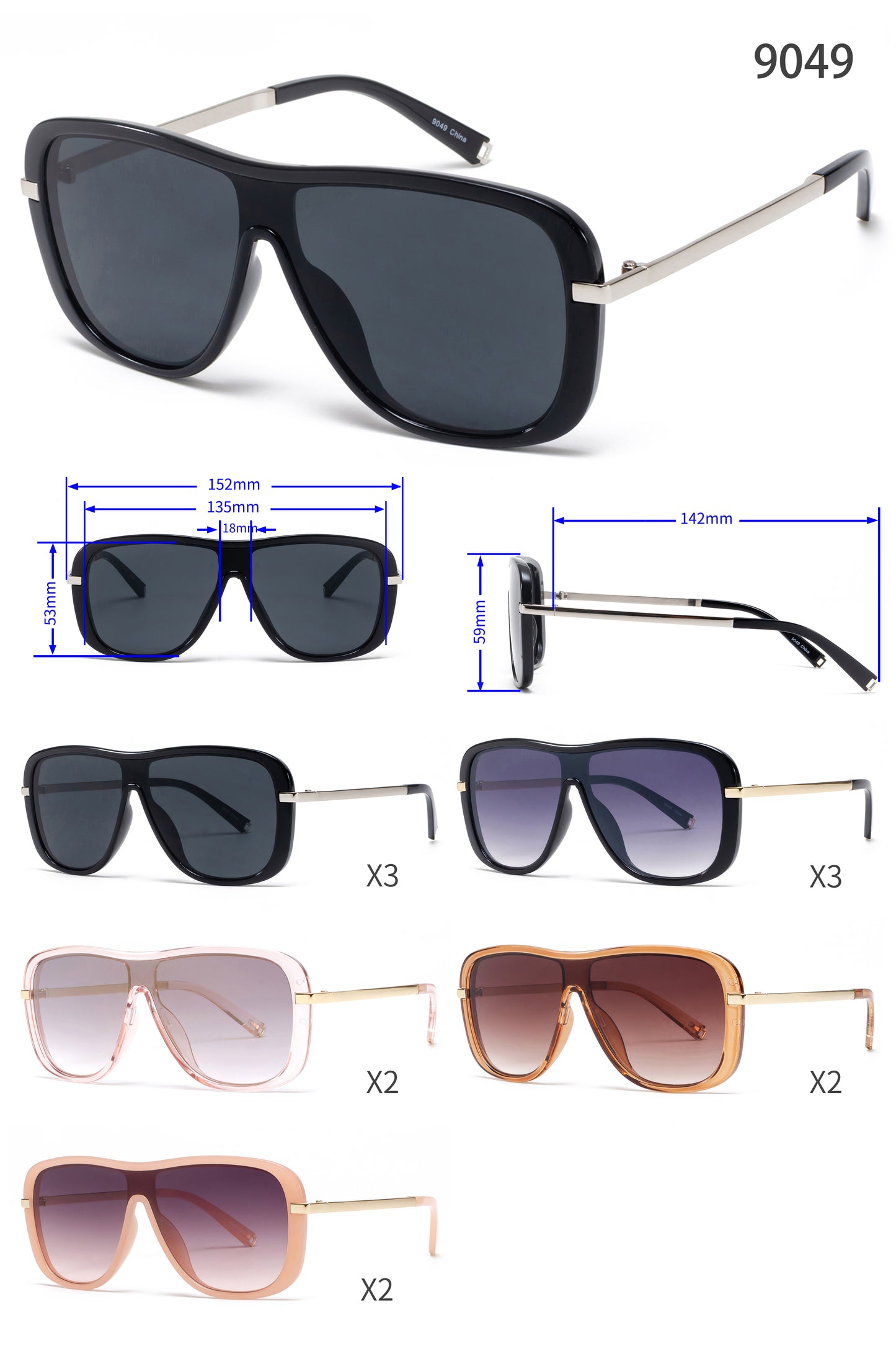 9049 - One Piece Shield Plastic Sunglasses