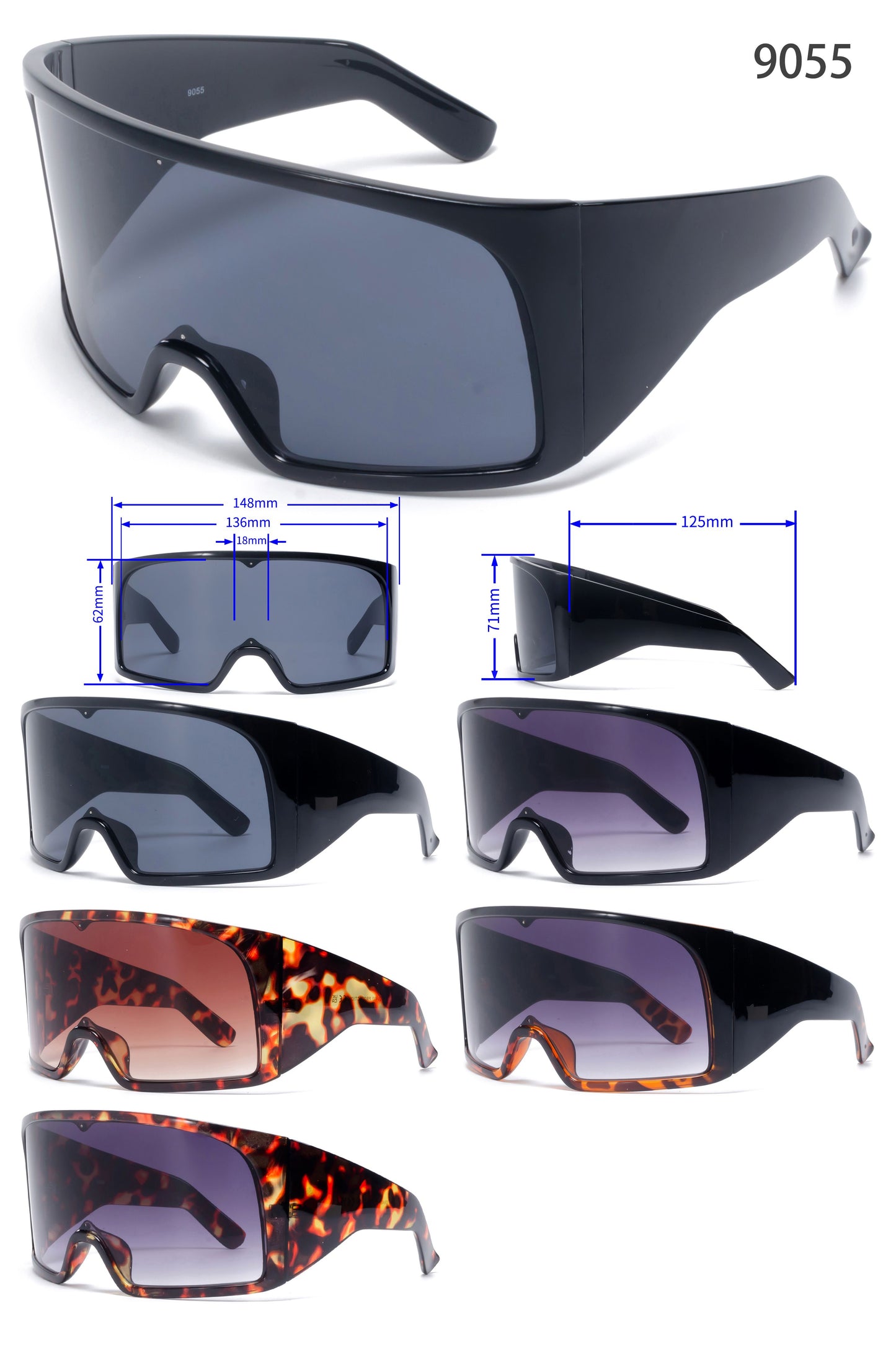 9055 - Oversize Full Wrap Around One Piece Lens Plastic Sunglasses