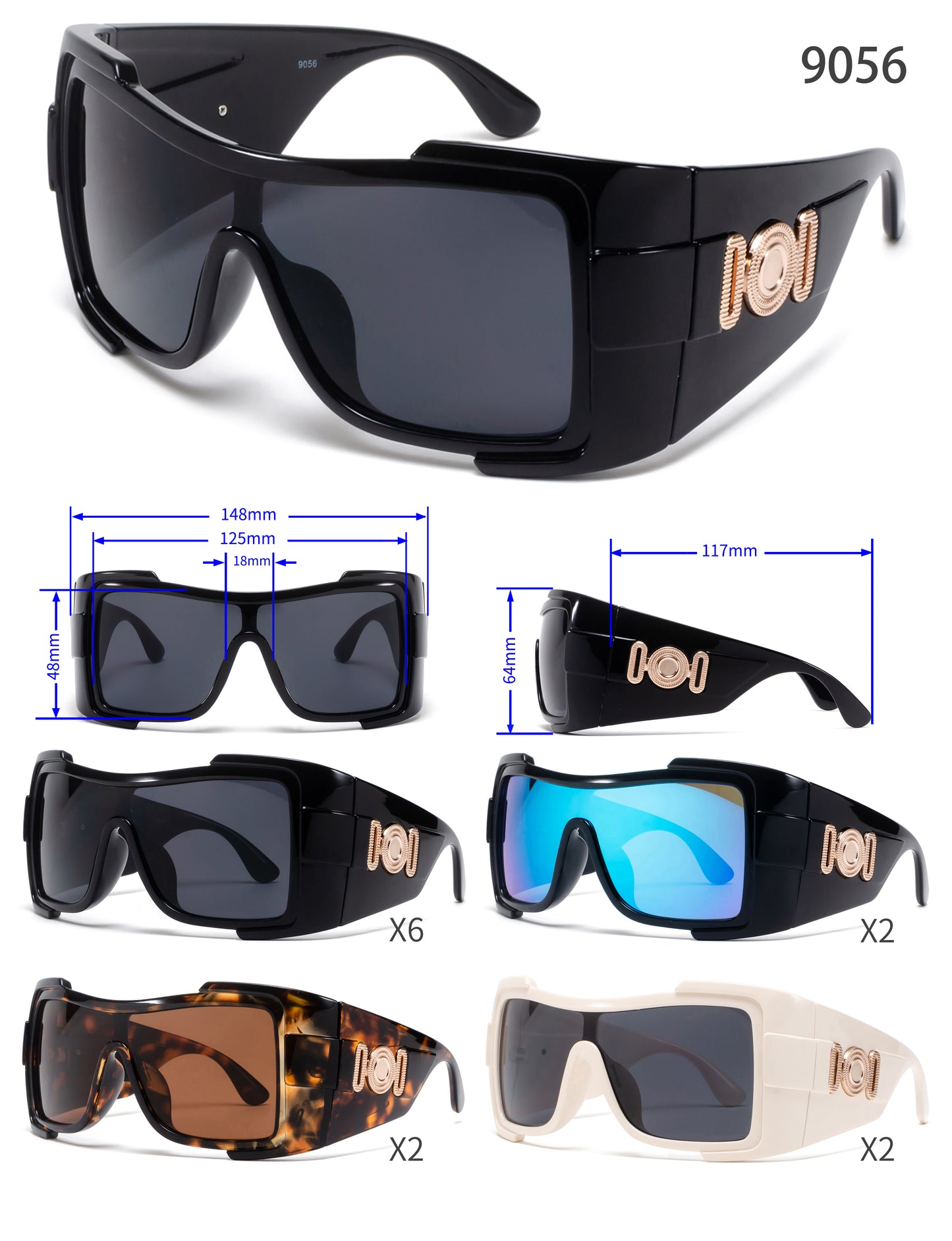 9056 - Oversize Full Wrap Around One Piece Lens Plastic Sunglasses