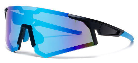 9057 RVC - Plastic Sports One Piece Shield Sunglasses with Color Mirror Lens