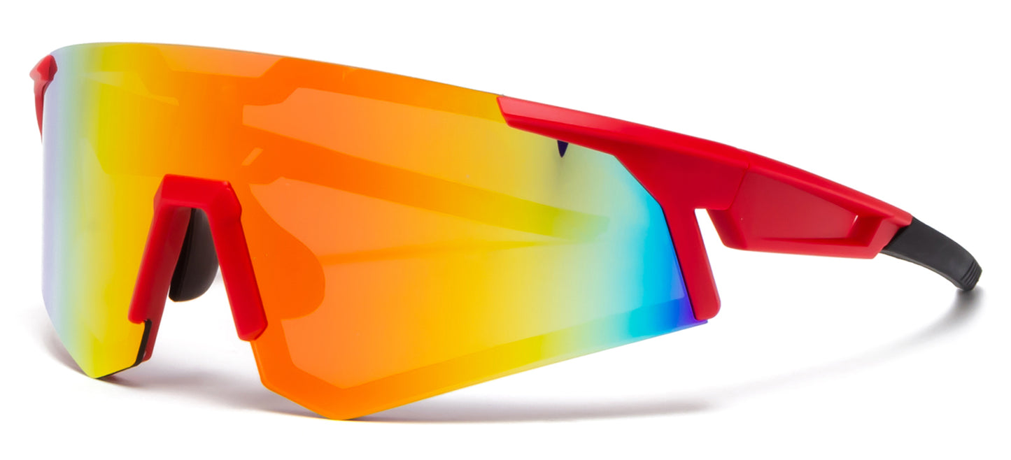 9057 RVC - Plastic Sports One Piece Shield Sunglasses with Color Mirror Lens
