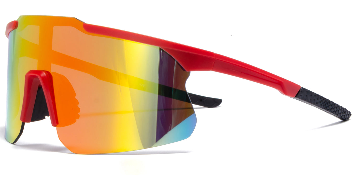 9059 RVC - Plastic Sports One Piece Shield Sunglasses with Color Mirror Lens