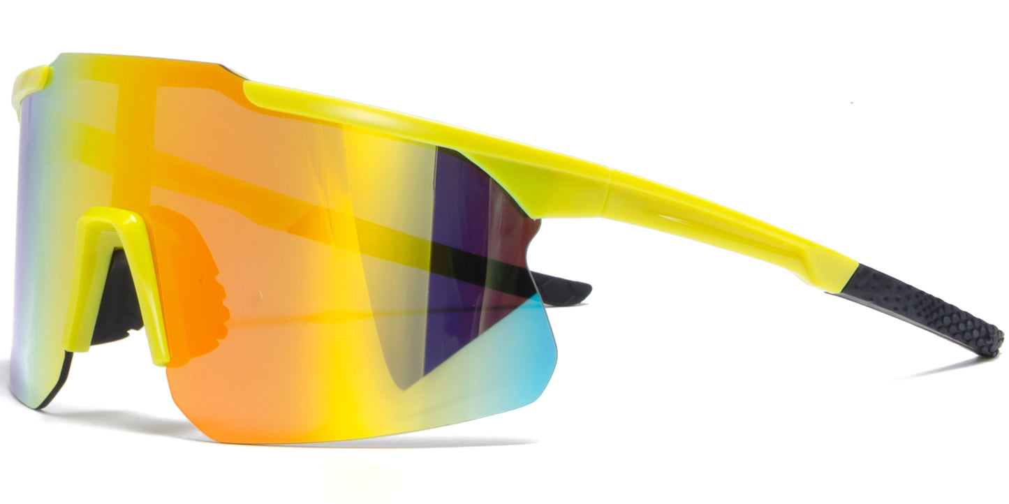 9059 RVC - Plastic Sports One Piece Shield Sunglasses with Color Mirror Lens