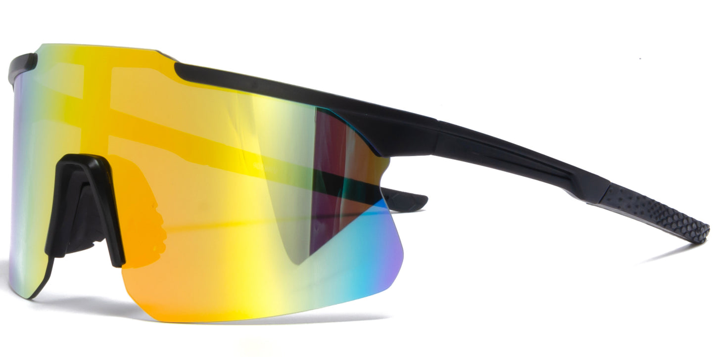 9059 RVC - Plastic Sports One Piece Shield Sunglasses with Color Mirror Lens