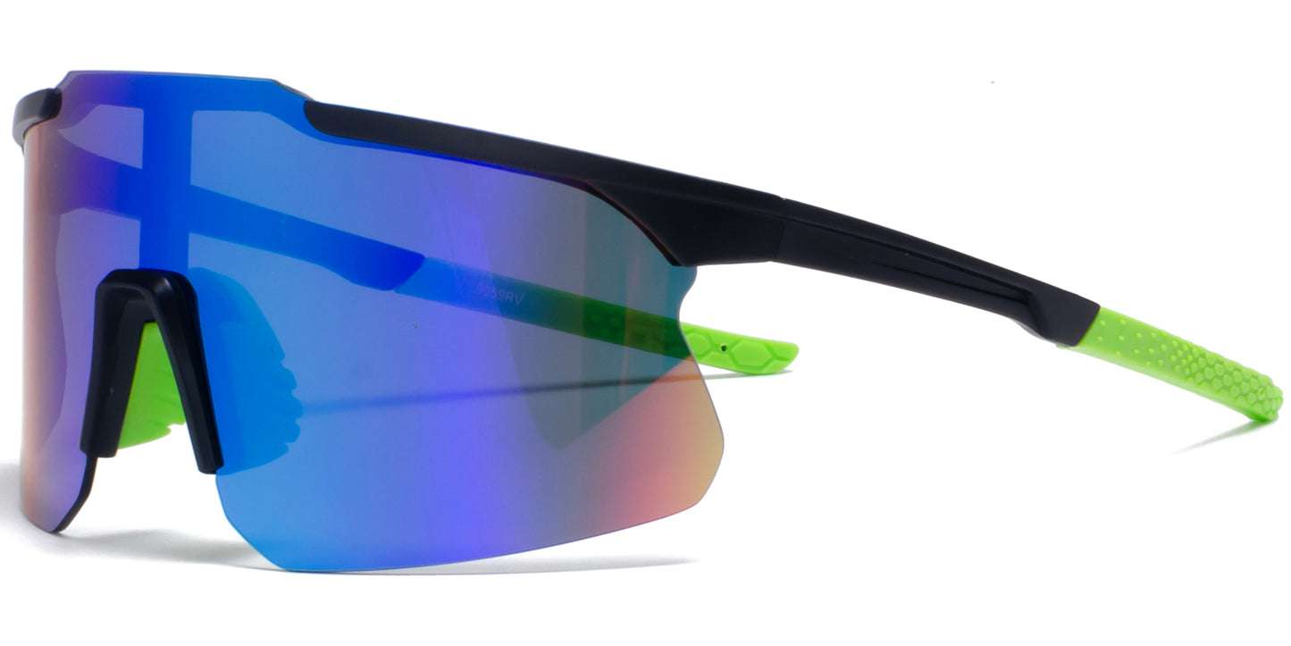 9059 RVC - Plastic Sports One Piece Shield Sunglasses with Color Mirror Lens