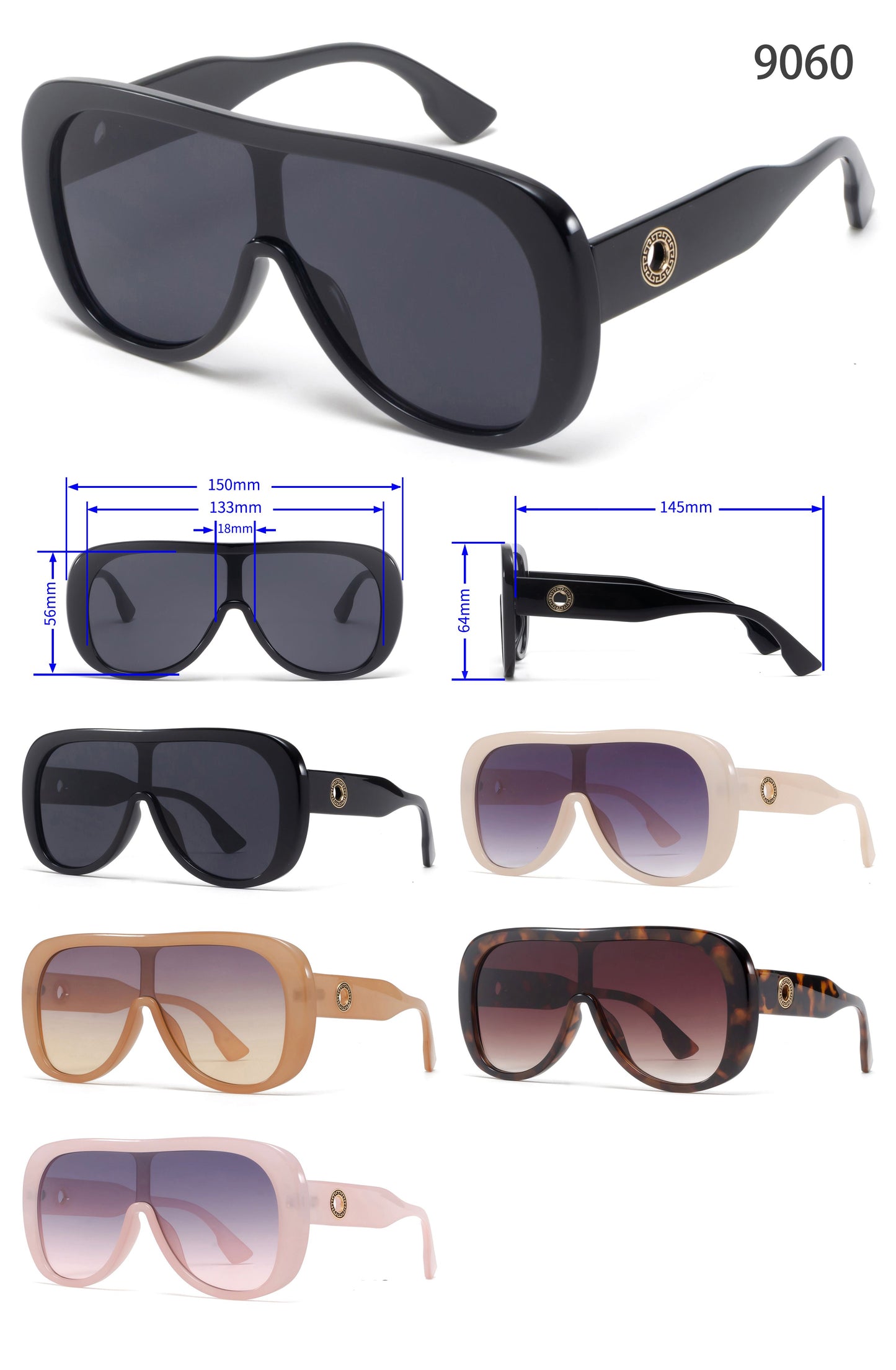9060 - Flat Top One Piece Shield Plastic Sunglasses