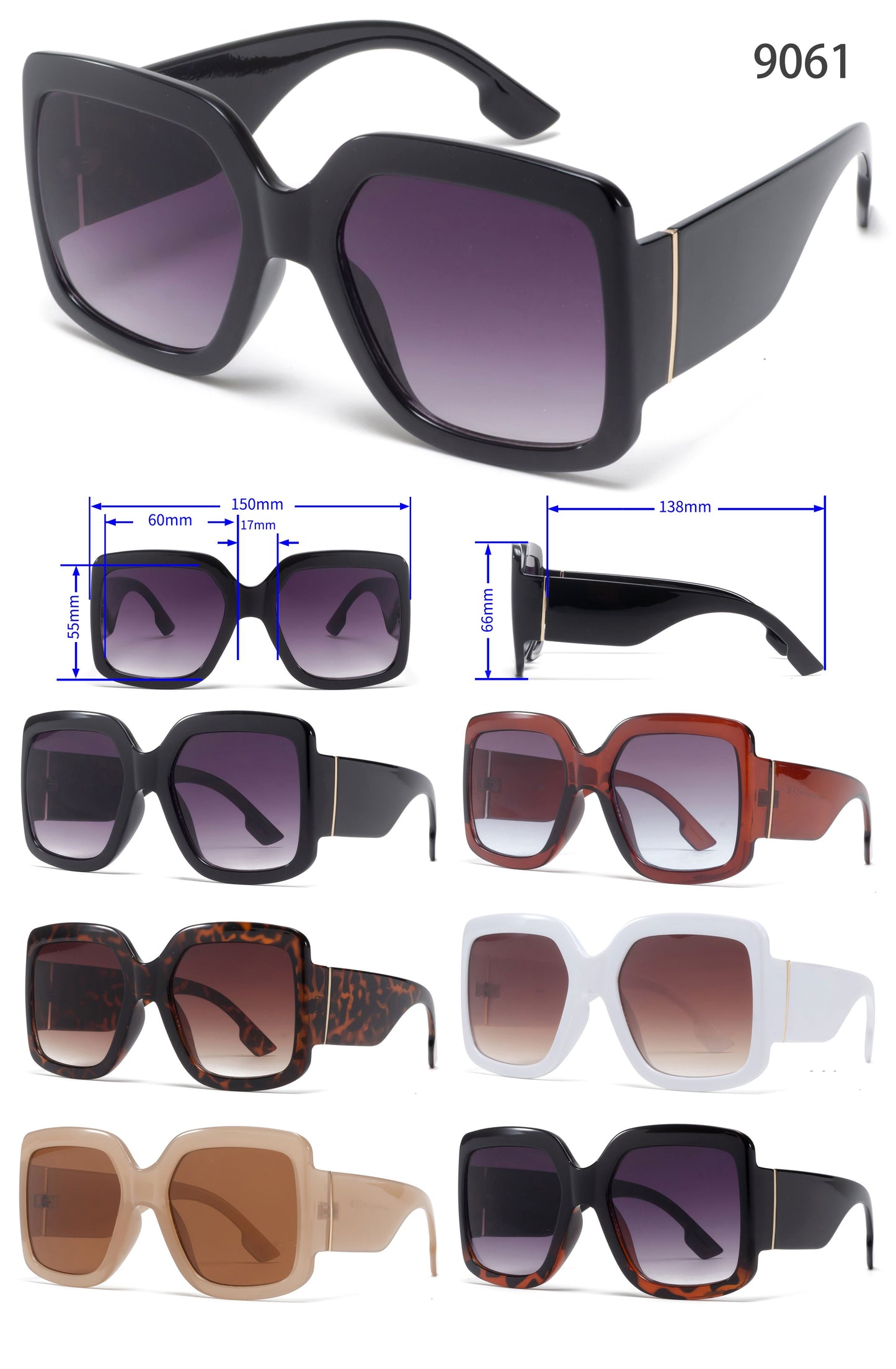 9061 - Large Women Square Butterfly Plastic Sunglasses