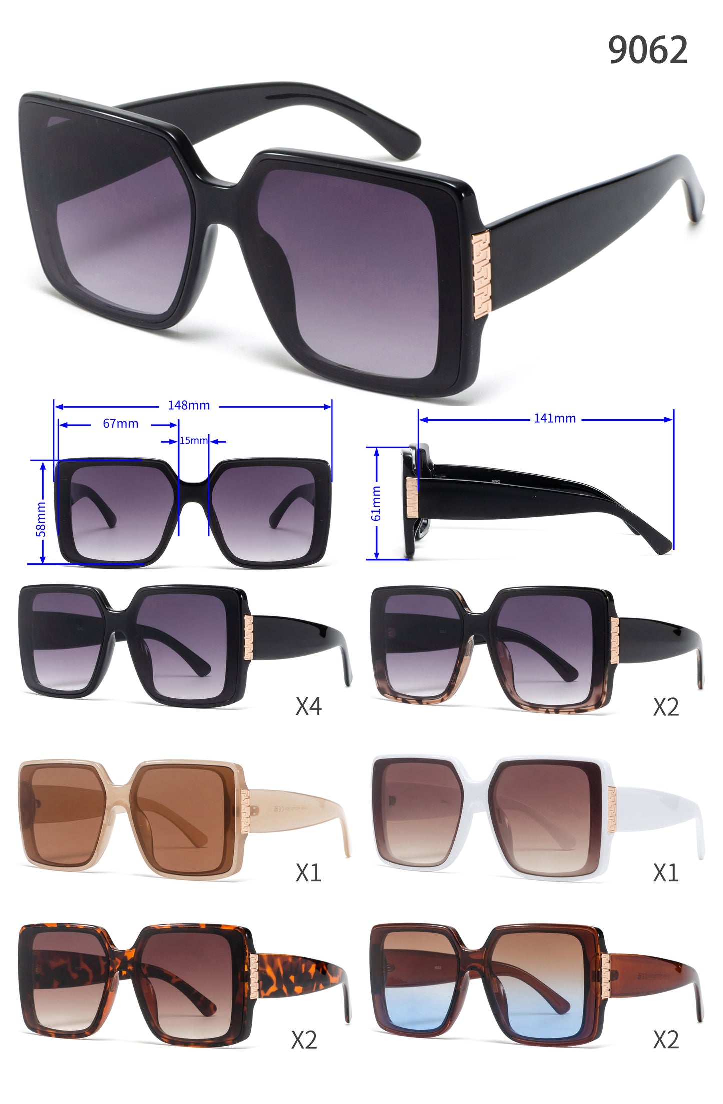 9062 - Square Fashion Plastic Women Sunglasses