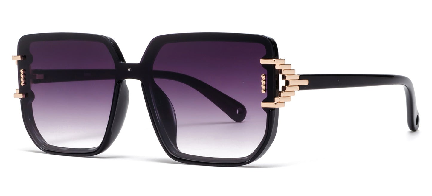 9065 - Rimless Square Frame Plastic Sunglasses