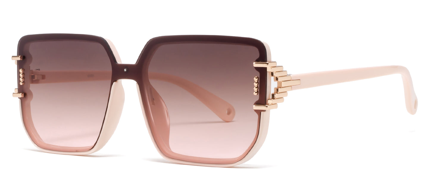 9065 - Rimless Square Frame Plastic Sunglasses